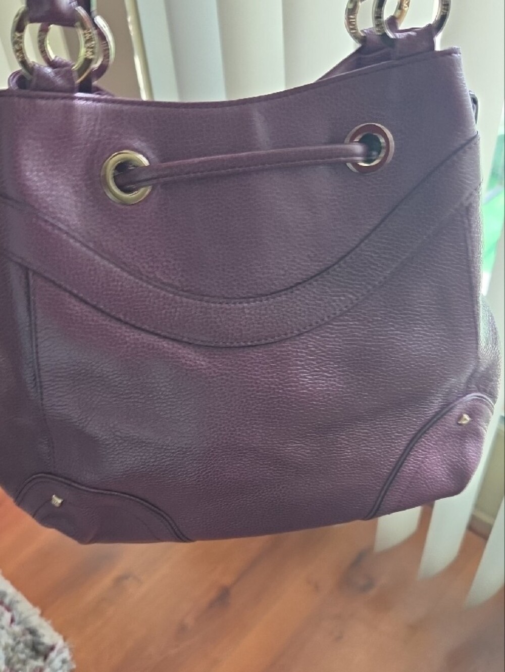 MCM Plum Drawstring Tote with Gold-Tone Hardware - Picture 9 of 15